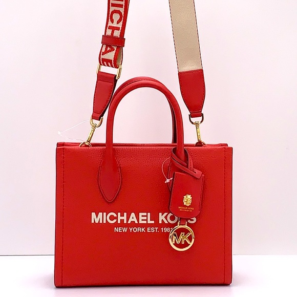 MICHAEL KORS MIRELLA SMALL SHOPPER TOP ZIP XBODY BRIGHT RED COLOR - Picture 3 of 16